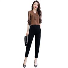 2021春装新款时尚女装套装优雅气质长袖上衣配高腰显瘦裤，女装套装/套裙，依如秀(原杭风阁)