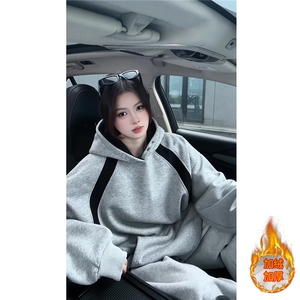 ！加绒加厚拼接撞色卫衣冬季连帽衫外套女 WR2253JR-P65控108图片