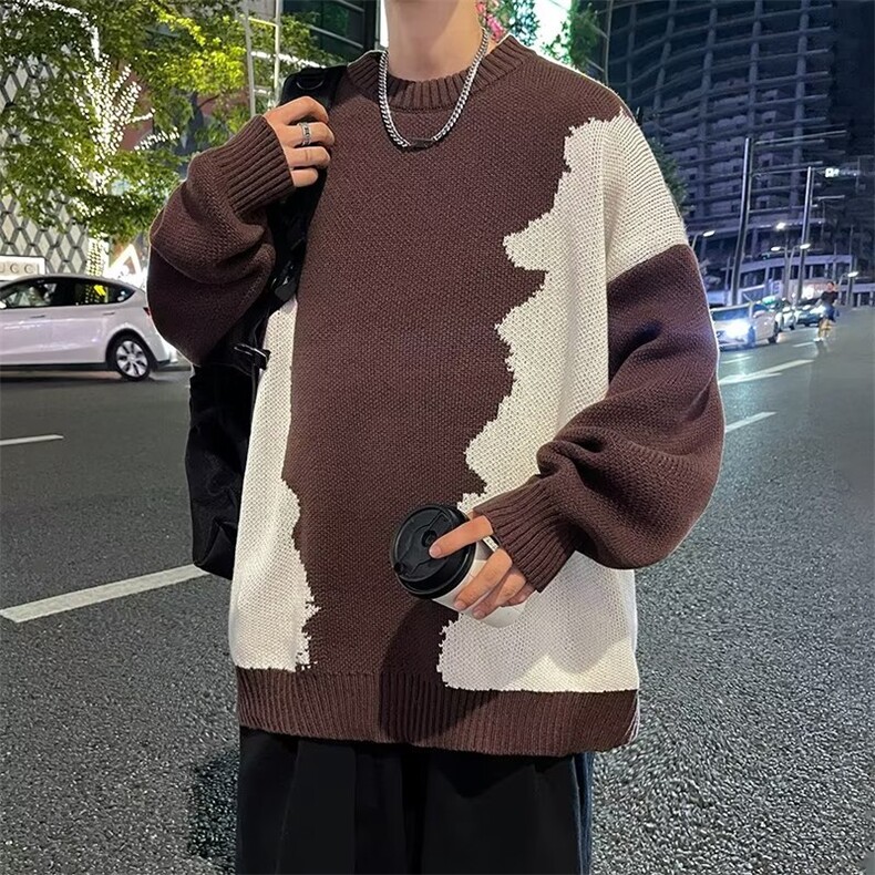 毛衣男2025秋冬新款宽松套头针织衫撞色慵懒风线衣外套MZ088-P43图片