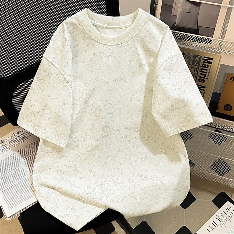 得物抖音品质二开240克重磅宽松纯棉美式做旧扎染工艺短袖T恤图片