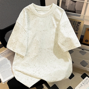 得物抖音品质二开240克重磅宽松纯棉美式做旧扎染工艺短袖T恤图片