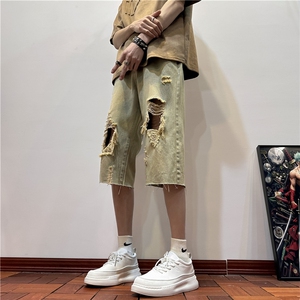 D2051-p45-控68  现货风宽松cleanfit牛仔裤七分裤黑暗图片