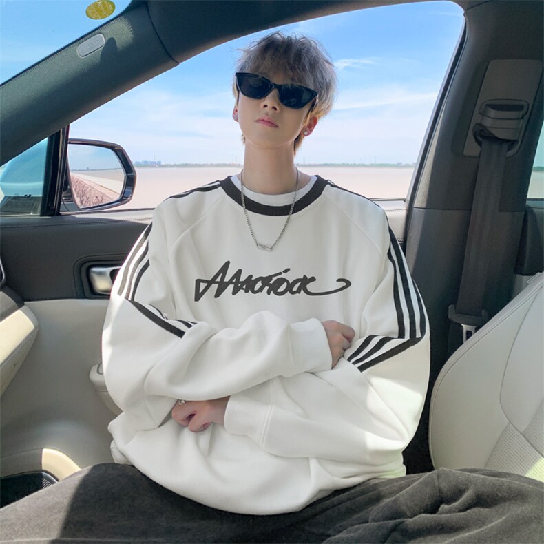 华棉秋冬外景ins韩版线条圆领卫衣男宽松外套WY00782/P45加绒P50，女装短外套，电商B316