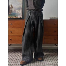 秋冬老钱风条纹呢料皱褶解构设计休闲裤百搭新款西裤LB0011-P58，男装西裤，星座1008