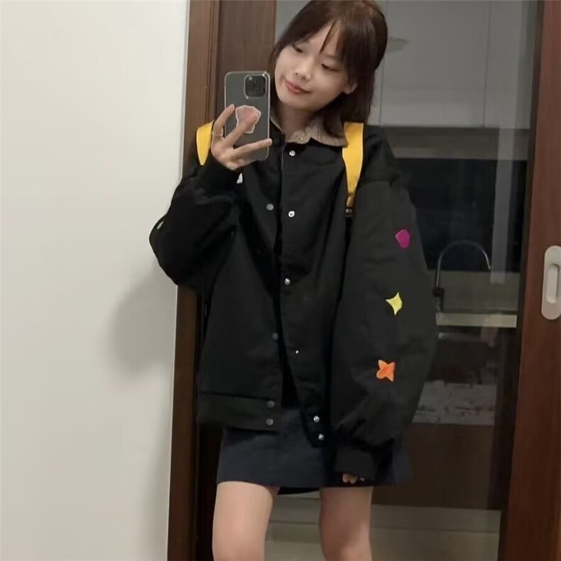 大码秋季新款韩版宽松休闲百搭翻领单排扣长袖贴标衬衫女上衣外套,男装衬衫,星座506A