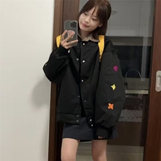 大码秋季新款韩版宽松休闲百搭翻领单排扣长袖贴标衬衫女上衣外套，男装衬衫，星座506A