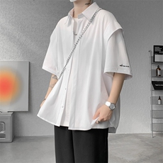 8XL-M假两件垂感冰丝短袖衬衫大码夏季凉感小众设计衬衣DC5003P55，男装衬衫，电商B238