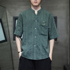 新中式风潮T恤短袖衬衫刺绣汉服时尚天丝透气T2420-P65，男装T恤，电商A227