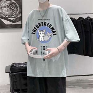 YT26160-P30 亚短袖t恤男大码五分袖男宽松七分袖 港风模特图片