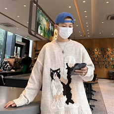 美式古着条纹衣2024新款秋冬季情侣慵懒外穿针织，男装针织衫/毛衣，星座716-3