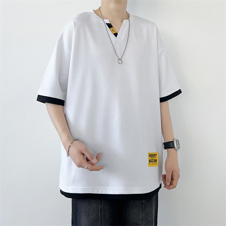 冰氧仿棉短袖港风白墙夏季休闲百搭假两件男上衣TC3153-P28控48图片