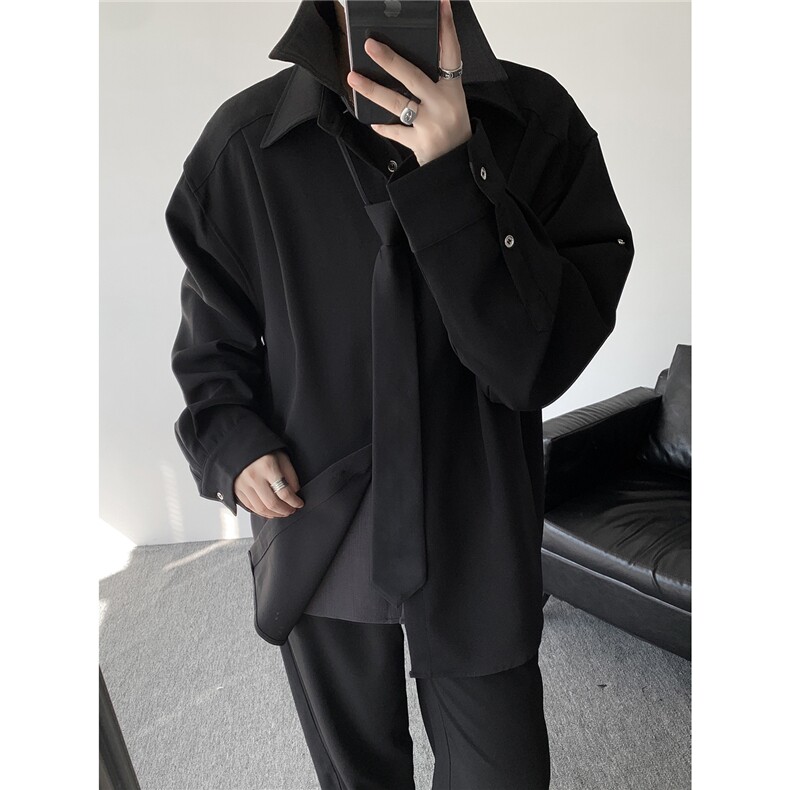 春款假两件拼接设计衬衫高品质高级感上衣痞帅外套LC301特p53控98,男装衬衫,电商B215