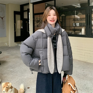 针织披肩灰色90绒羽绒服女2025冬季新款设计感显瘦气质巨好看外套图片