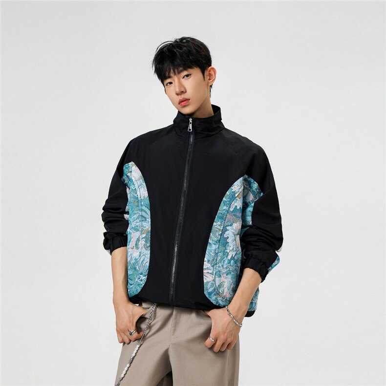 可二开无影墙刺绣花卉撞色设计大码M-5XL夹克男JK78051P75控108，男装夹克，星座227-7