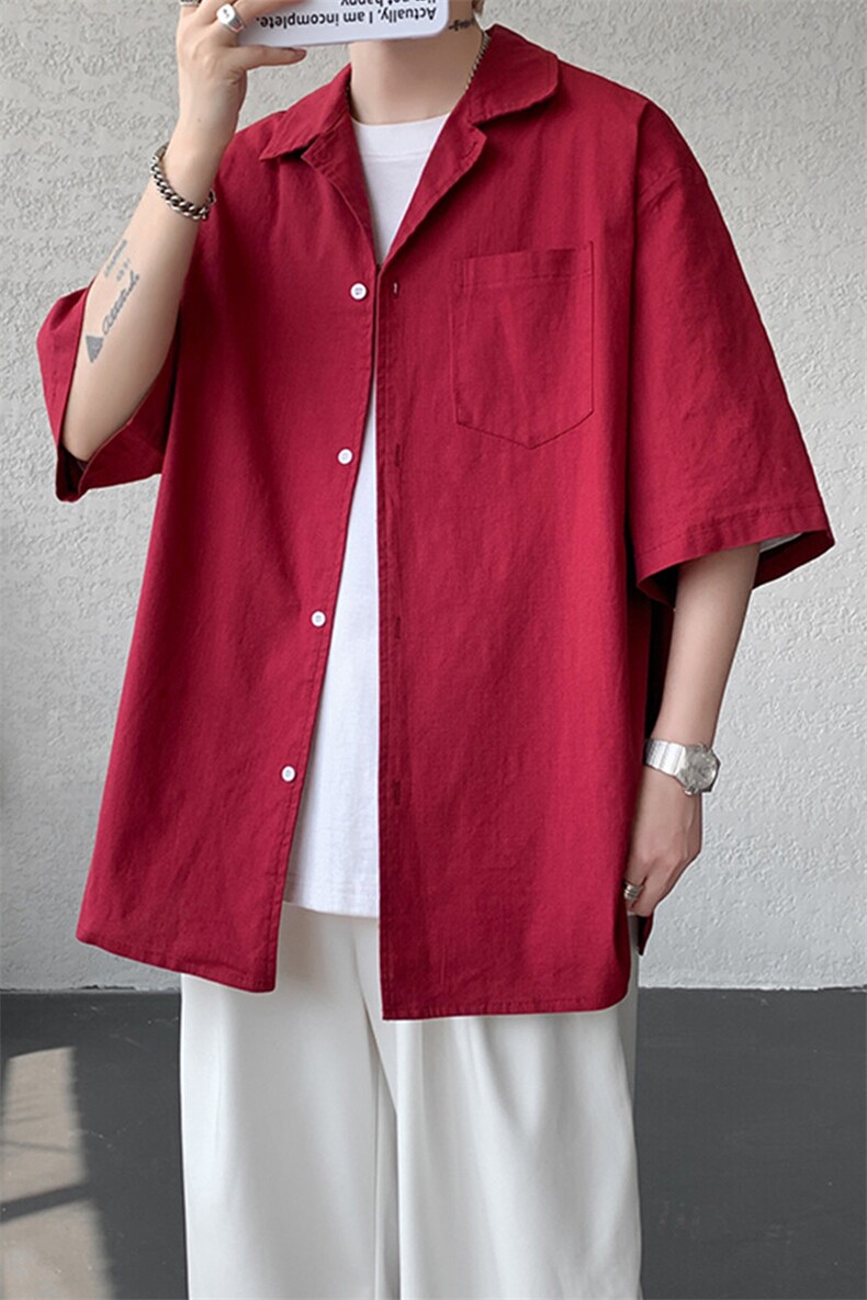 8XL-M亚麻短袖衬衫男夏薄款宽松休闲百搭大码半袖衬衣DC28002P50,男装衬衫,电商B312