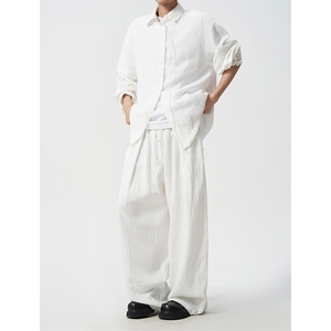 8XL-M  麻天丝套装慵懒宽松衬衫抽绳阔腿裤夏季薄款防晒衣男TZ111图片