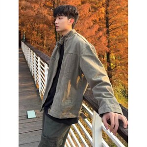 美式复古重磅水洗帆布哈灵顿外套男春秋立领设计感休闲夹克JK962图片