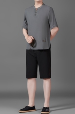棉麻盘扣2025夏季亚麻绣花大码风男士透气短裤套装MJ5105B-P95，男装休闲套装，星座1105-3
