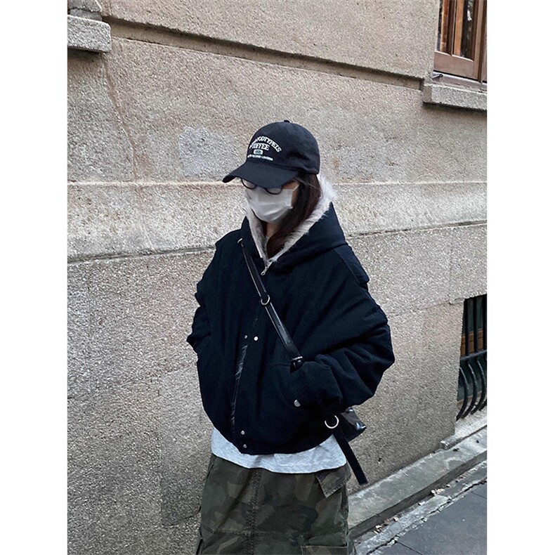 现货高品质美式高街冬季重磅硬挺短款座山雕毛领棉衣男女加厚外套，男装棉衣，电商A486-1