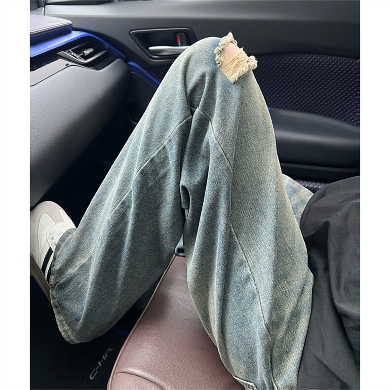 美式复古直筒宽松破洞牛仔裤男潮牌痞帅炸街阔腿裤情侣NA1001-p48,男装牛仔裤,星座1008