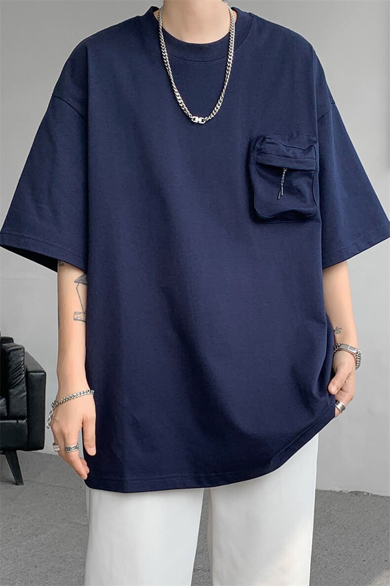 8XL-M重磅！特大码纯色宽松短袖T男口袋T恤五分袖上衣DX325P45,男装T恤,电商D206-1