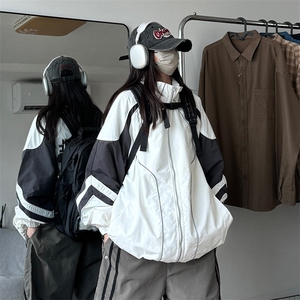 立领潮牌拼接撞色夹克男女百搭防风机能中性风冲锋衣外套JK93 P77图片