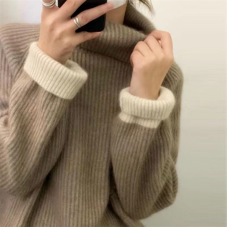 秋季新款舒适显瘦时尚百搭纯毛元宝针反袖羊毛衫,女装羊毛衫,恒恩羊绒