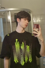 欧美高街重磅硬挺t恤男生夏季穿搭ootd短袖美式潮牌小领口七分袖，男装T恤，四季星座1015