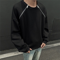 港风双侧金属拉链圆领卫衣男大码潮流纯色卫衣男WY77865P55控79，男装卫衣，星座226-1