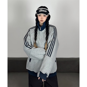 抖音得物高品质26春装美式高街重磅结构拼接织带立领卫衣外套CM42图片