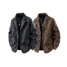 得物二开PU皮夹克男翻领机车服皮衣工装复古皮外套男JK1202-P105，男装皮衣，星座1103-3