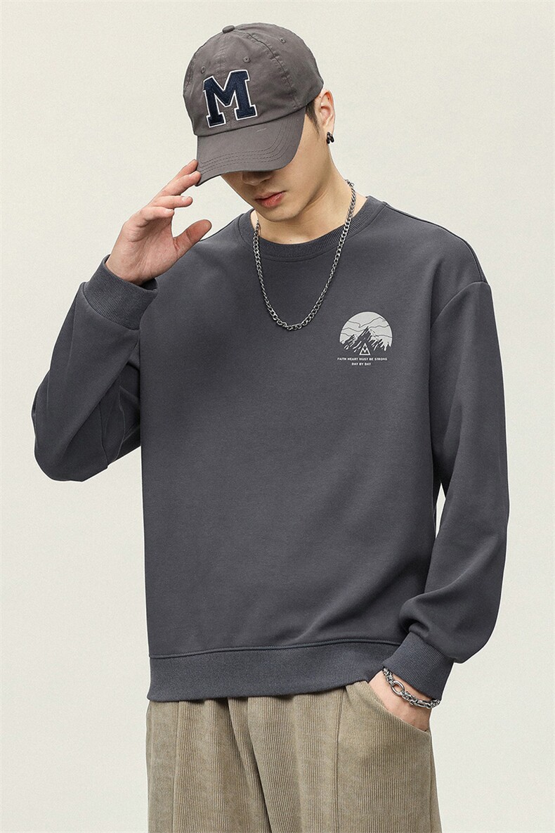 圆领卫衣男春秋款男装潮牌美式男款新款男士上衣长袖秋季8077-P40,男装卫衣,电商D215