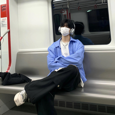 蓝白条纹短款垫肩衬衫男款高级感痞帅3360-P65，男装衬衫，星座1109-4