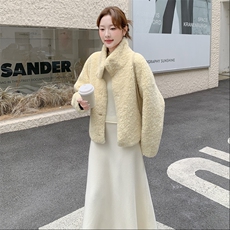 黄色毛绒外套女2025年冬季新款时尚甜美减龄巨好看设计感加厚棉袄，女装短外套，韩蜜菓