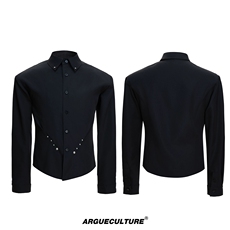 C316CS8542P65春夏新款衬衫订扣个性骑士衬衣长袖白色衬衫，男装衬衫，电商C316