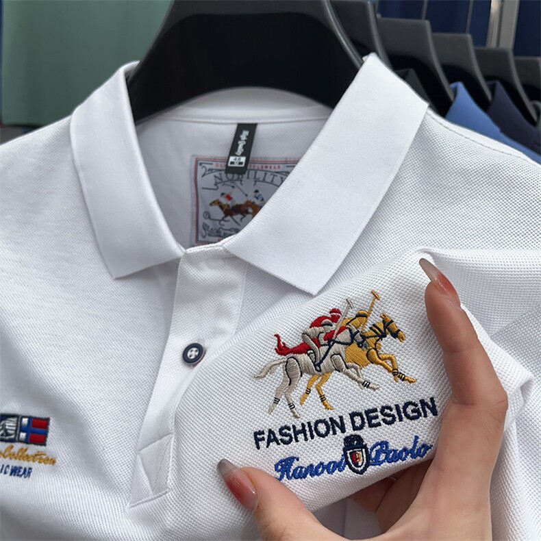 男装短袖T恤男2023夏季新款刺绣纯色翻领POLO衫中年商务休闲体恤，男装Polo衫，电商B212（原钱塘6029）