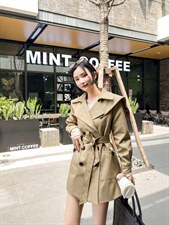 韩版大翻领双排扣中长款风衣，女装风衣，Balance Studio
