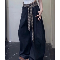 WE1853-P50松弛感绑带弯刀阔腿裤女设计感宽松百搭，男装休闲裤，电商B323A