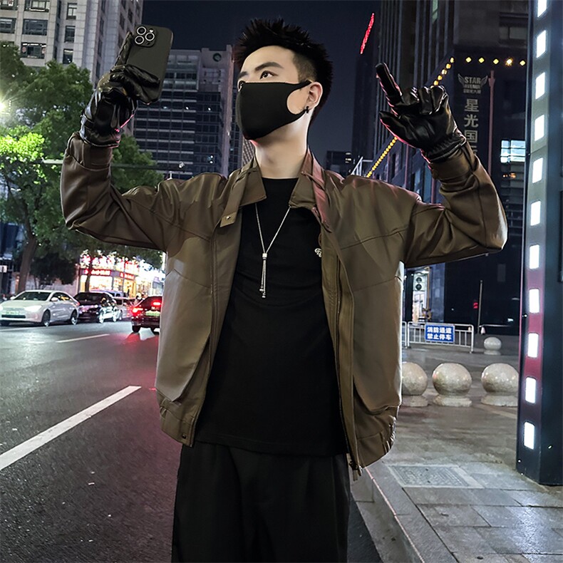 男士立领机车皮衣男潮流工装皮夹克外套A368-P2307-P118,男装夹克,电商A368