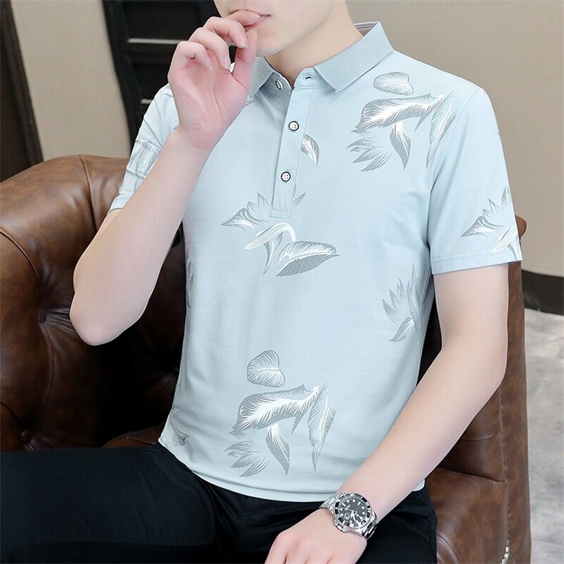 83021-P35翻领T恤夏季新款休闲印花纯棉短袖polo衫时尚潮流夏天，男装Polo衫，电商D310B