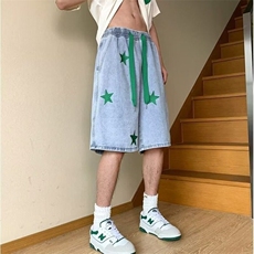 牛仔短裤男直筒宽松休闲百搭夏季刺绣韩版潮流男生中裤潮牌五分裤，男装牛仔裤，星座506
