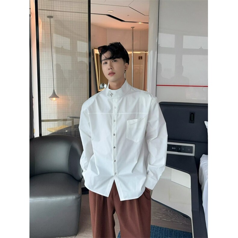TURNTIDE 小众简约高质感金属设计立领衬衫 宽松百搭衬衣外套男图片