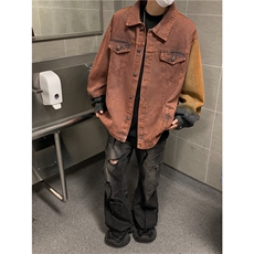 潮牌做旧水洗牛仔外套长袖休闲复古夹克情侣上衣男，男装工装外套，星座716-4