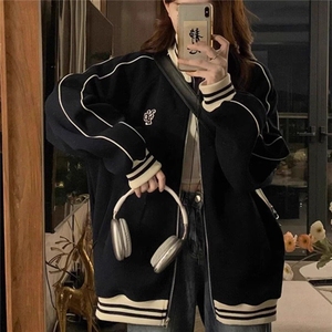 美式灰色立领拉链卫衣外套男女春秋季设计感宽松秋冬棒球服开衫图片