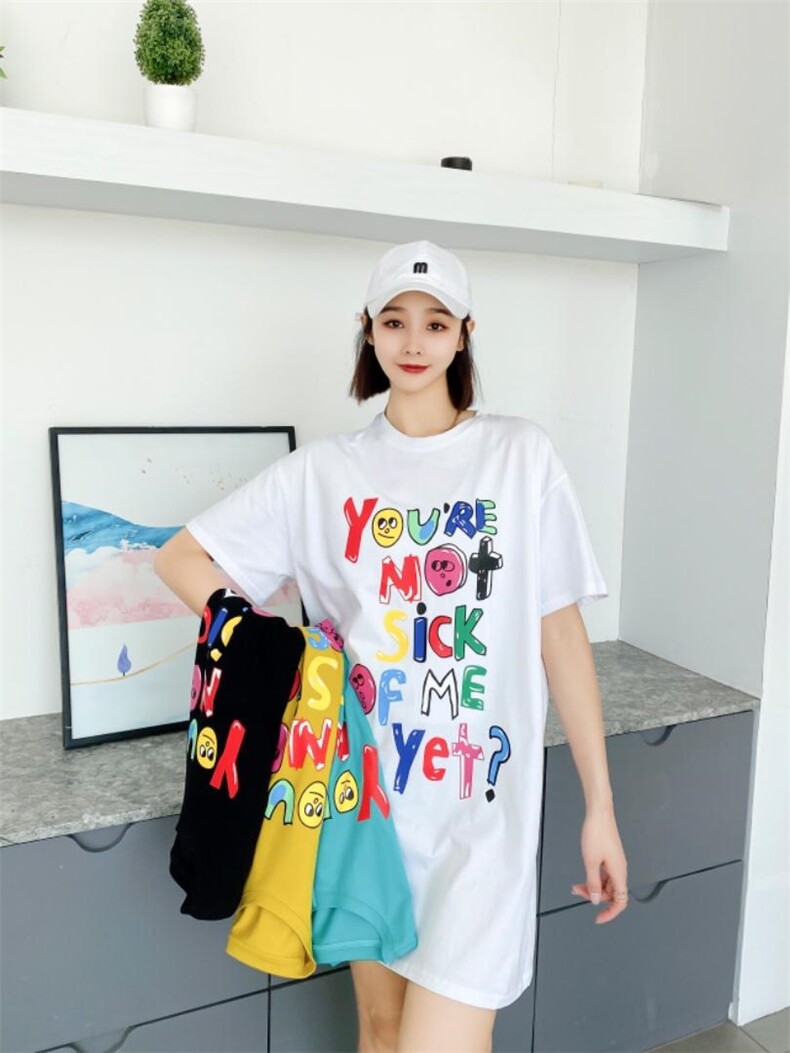 时尚休闲潮流长款T恤，女装T恤，泽妤