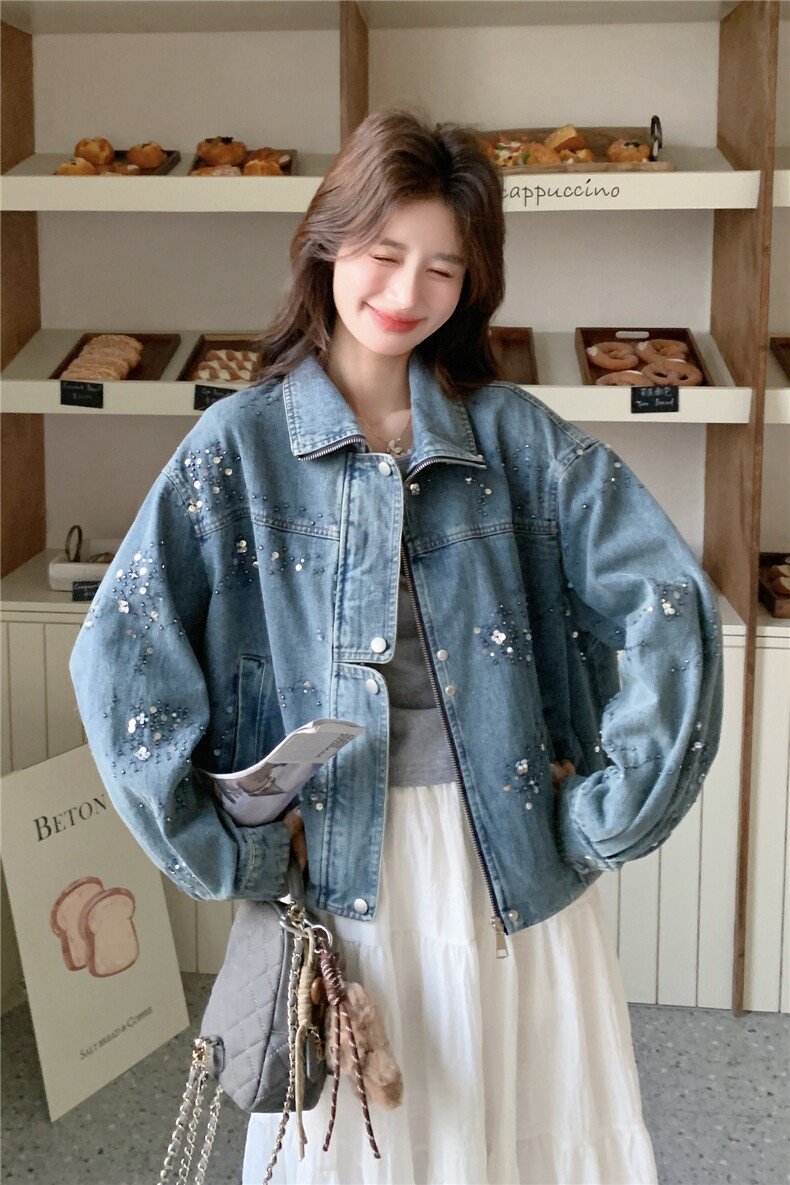 有备货26春季新款亮片牛仔外套6665-P180-K288,女装短外套,2C317