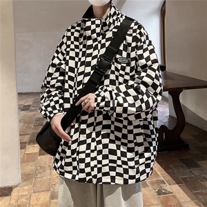 港风两面穿夹克男大码M-5XL格子PU皮鳄鱼纹皮衣男JK8753P110控149图片