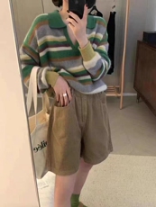 秋冬季新款舒适显瘦时尚百搭纯毛彩虹条纹针织衫，女装羊毛衫，恒恩羊绒