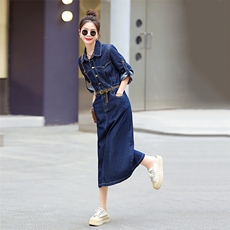 牛仔连衣裙女2025春秋新百搭韩版时尚显瘦高级感收腰港味复古裙子，女装连衣裙，E百度