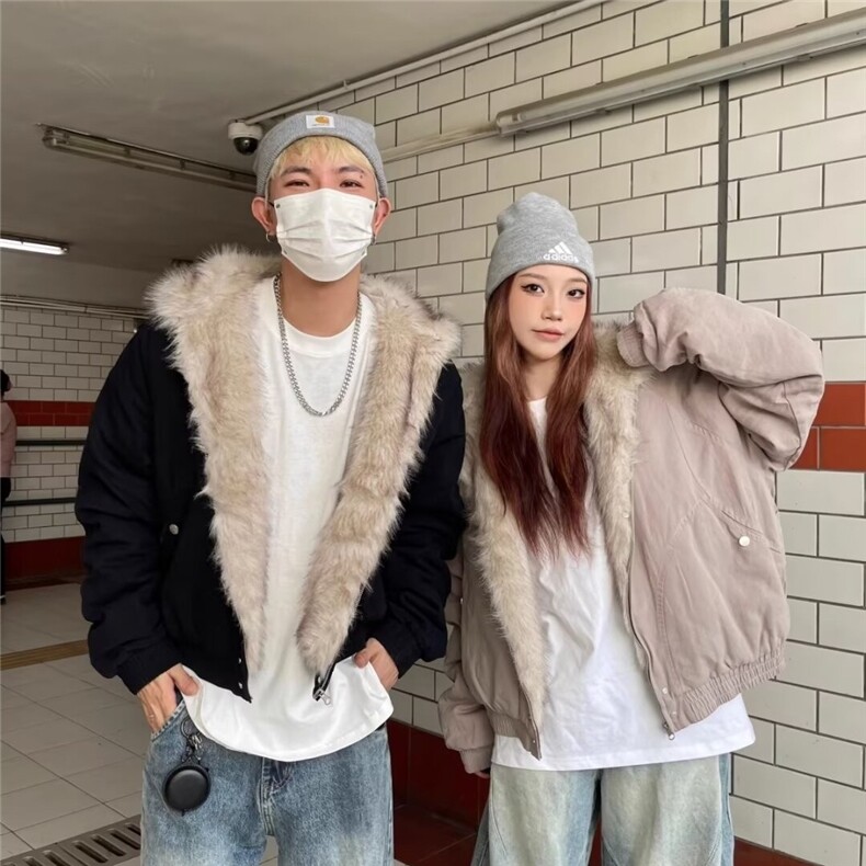 大毛领毛绒连帽棉服冬宽松休闲保暖百搭棉衣舒适外套LF1002P125,男装棉衣,电商D256-2(原A064-2)